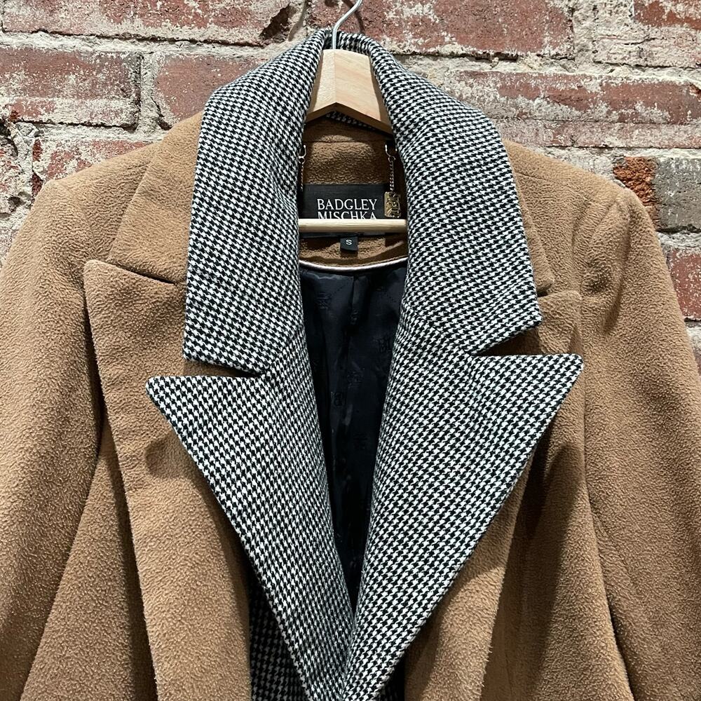 Badgley Mischka Camel Houndstooth Coat Size Small‎ - Picture 4 of 10